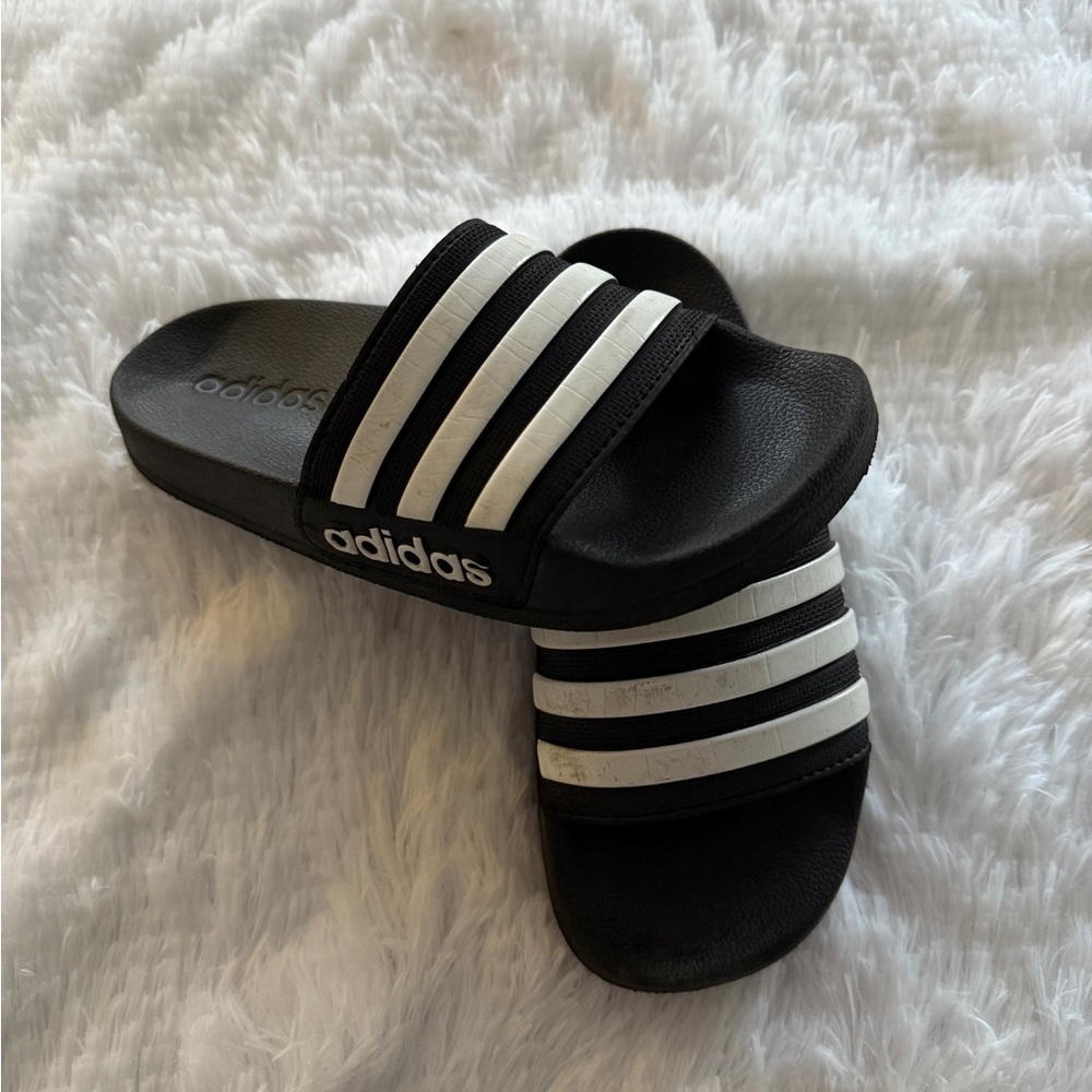 Adidas Boys Black and White Slides